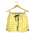 Yellow And White Check Pattern Print Women's Shorts
