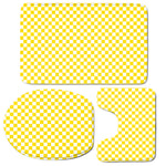 Yellow And White Checkered Pattern Print 3 Piece Bath Mat Set
