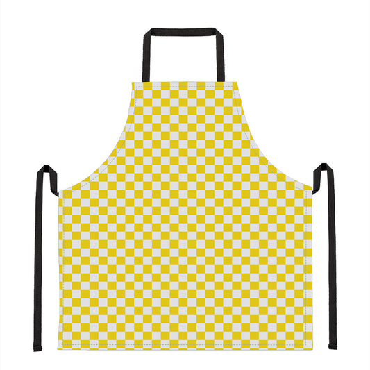 Yellow And White Checkered Pattern Print Apron