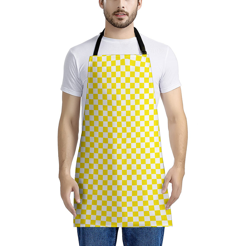 Yellow And White Checkered Pattern Print Apron