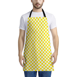 Yellow And White Checkered Pattern Print Apron