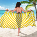 Yellow And White Checkered Pattern Print Beach Sarong Wrap