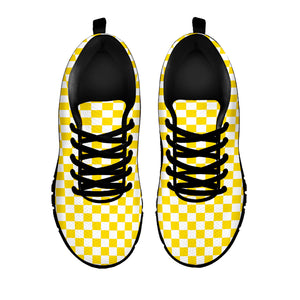 Yellow And White Checkered Pattern Print Black Sneakers