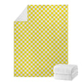Yellow And White Checkered Pattern Print Blanket