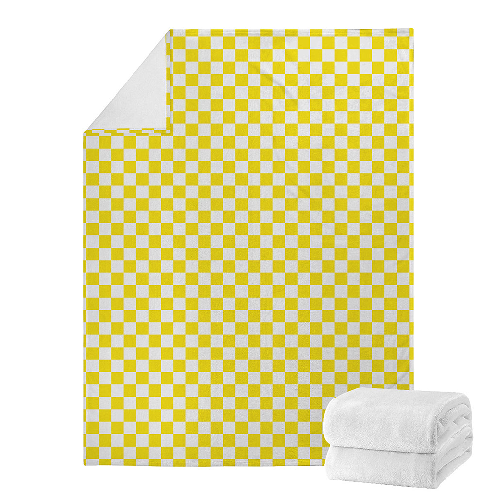 Yellow And White Checkered Pattern Print Blanket