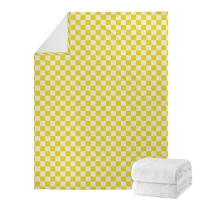 Yellow And White Checkered Pattern Print Blanket