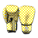 Yellow And White Checkered Pattern Print Boxing Gloves