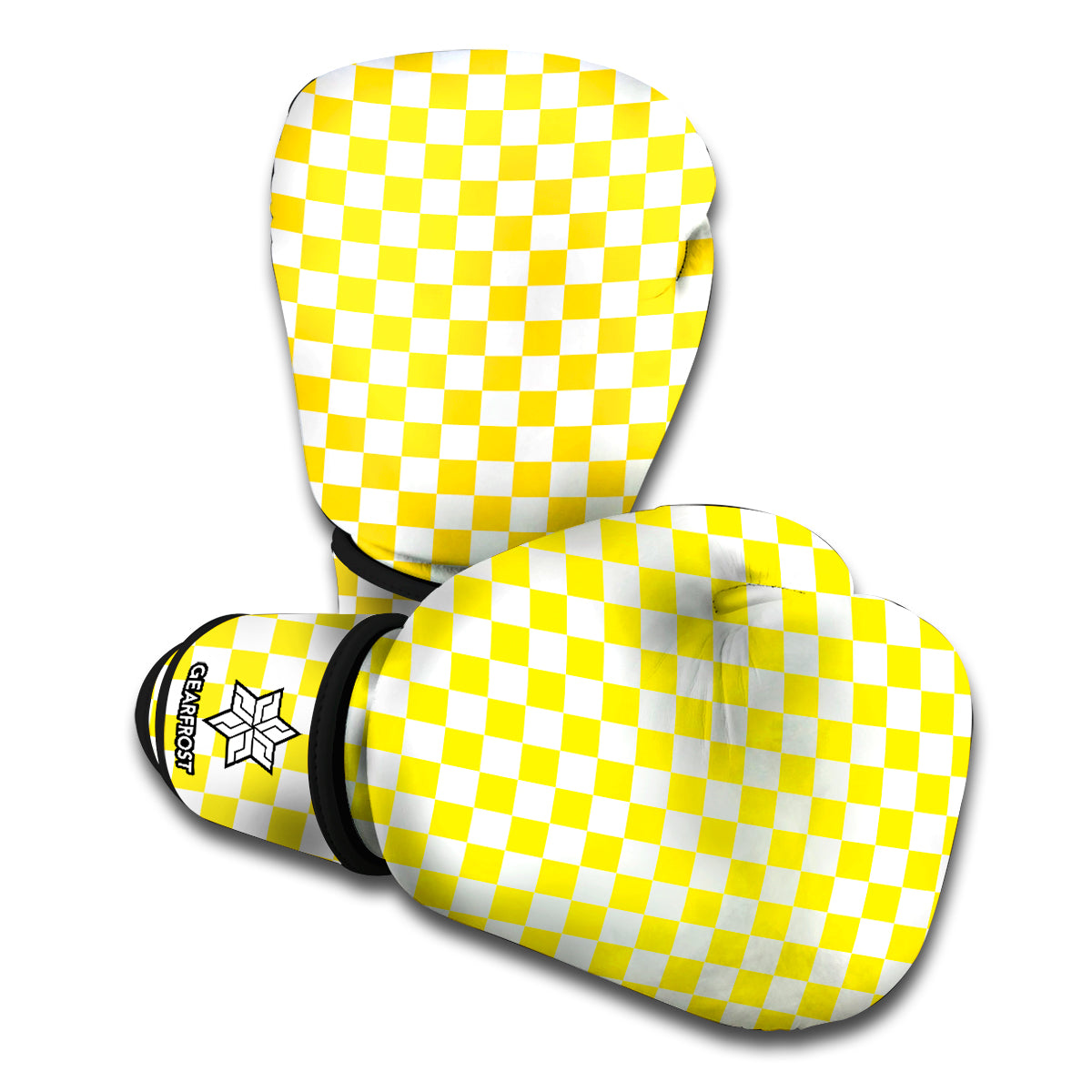 Yellow And White Checkered Pattern Print Boxing Gloves