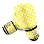 Yellow And White Checkered Pattern Print Boxing Gloves