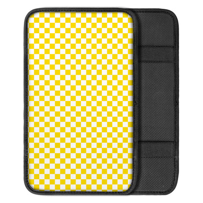 Yellow And White Checkered Pattern Print Car Center Console Cover