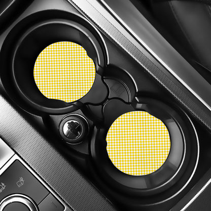 Yellow And White Checkered Pattern Print Car Coasters