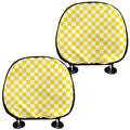 Yellow And White Checkered Pattern Print Car Headrest Covers
