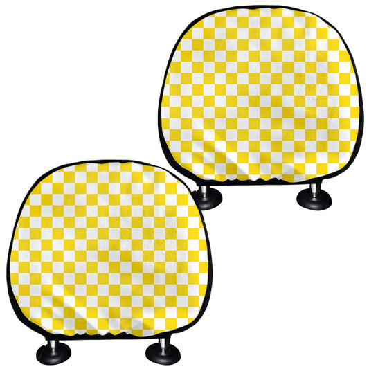 Yellow And White Checkered Pattern Print Car Headrest Covers
