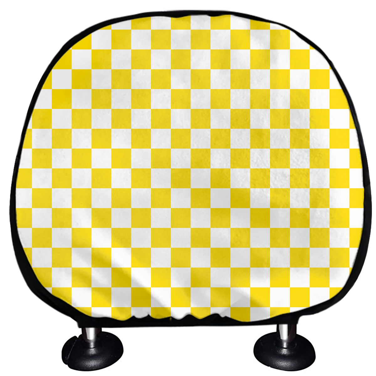 Yellow And White Checkered Pattern Print Car Headrest Covers