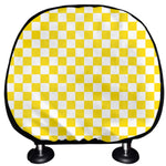 Yellow And White Checkered Pattern Print Car Headrest Covers