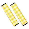 Yellow And White Checkered Pattern Print Car Seat Belt Covers
