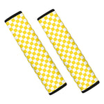 Yellow And White Checkered Pattern Print Car Seat Belt Covers
