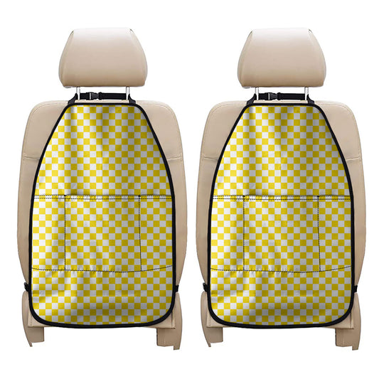 Yellow And White Checkered Pattern Print Car Seat Organizers