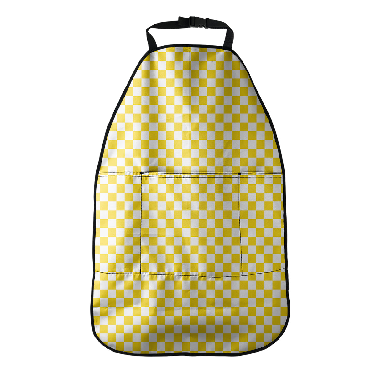 Yellow And White Checkered Pattern Print Car Seat Organizers