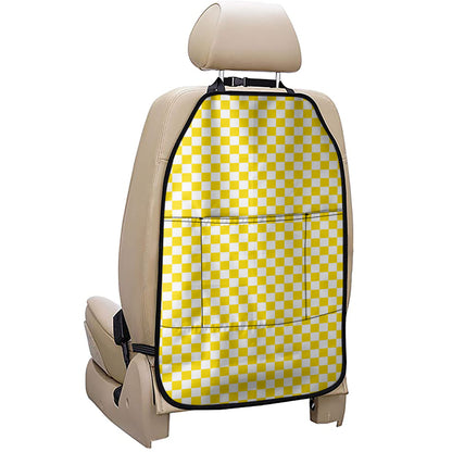 Yellow And White Checkered Pattern Print Car Seat Organizers
