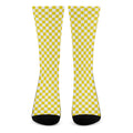Yellow And White Checkered Pattern Print Crew Socks