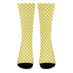 Yellow And White Checkered Pattern Print Crew Socks