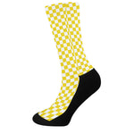 Yellow And White Checkered Pattern Print Crew Socks