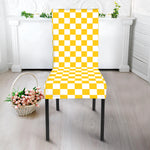 Yellow And White Checkered Pattern Print Dining Chair Slipcover