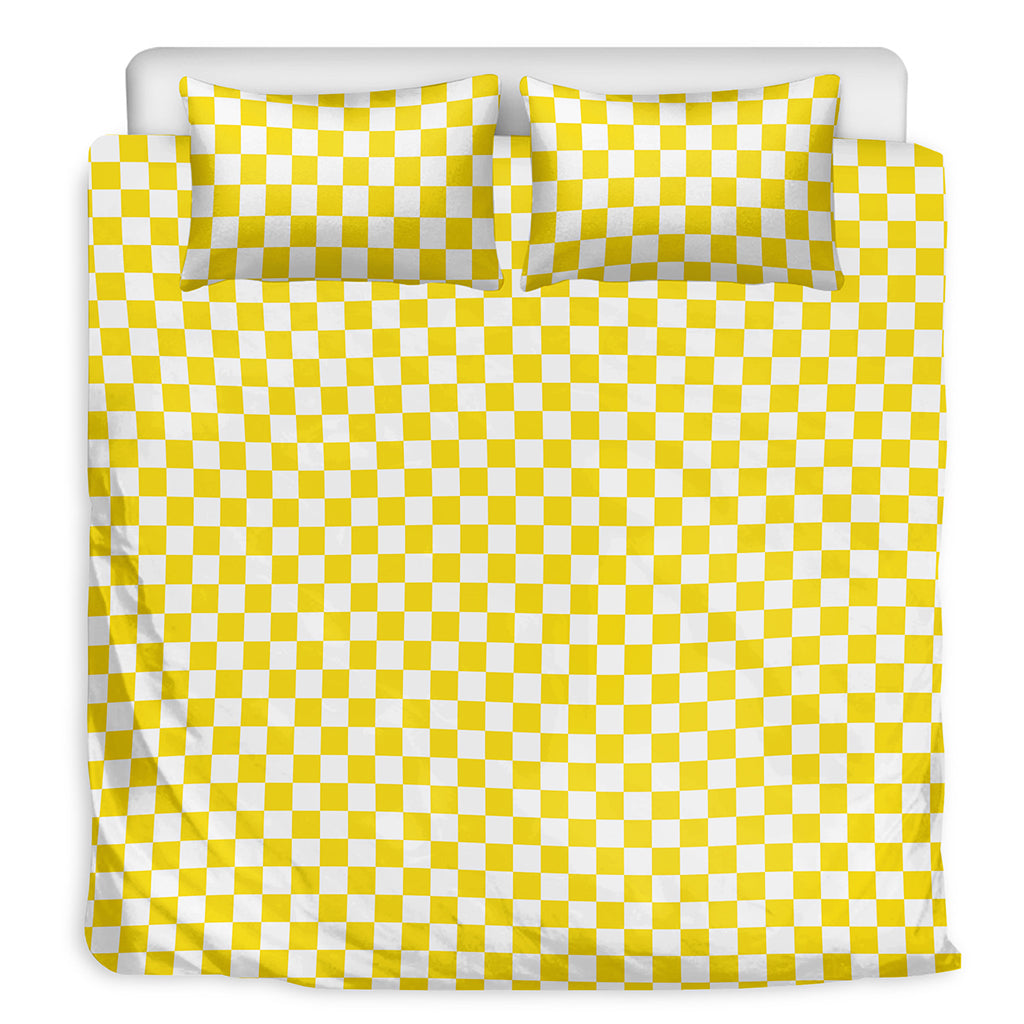 Yellow And White Checkered Pattern Print Duvet Cover Bedding Set