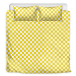 Yellow And White Checkered Pattern Print Duvet Cover Bedding Set