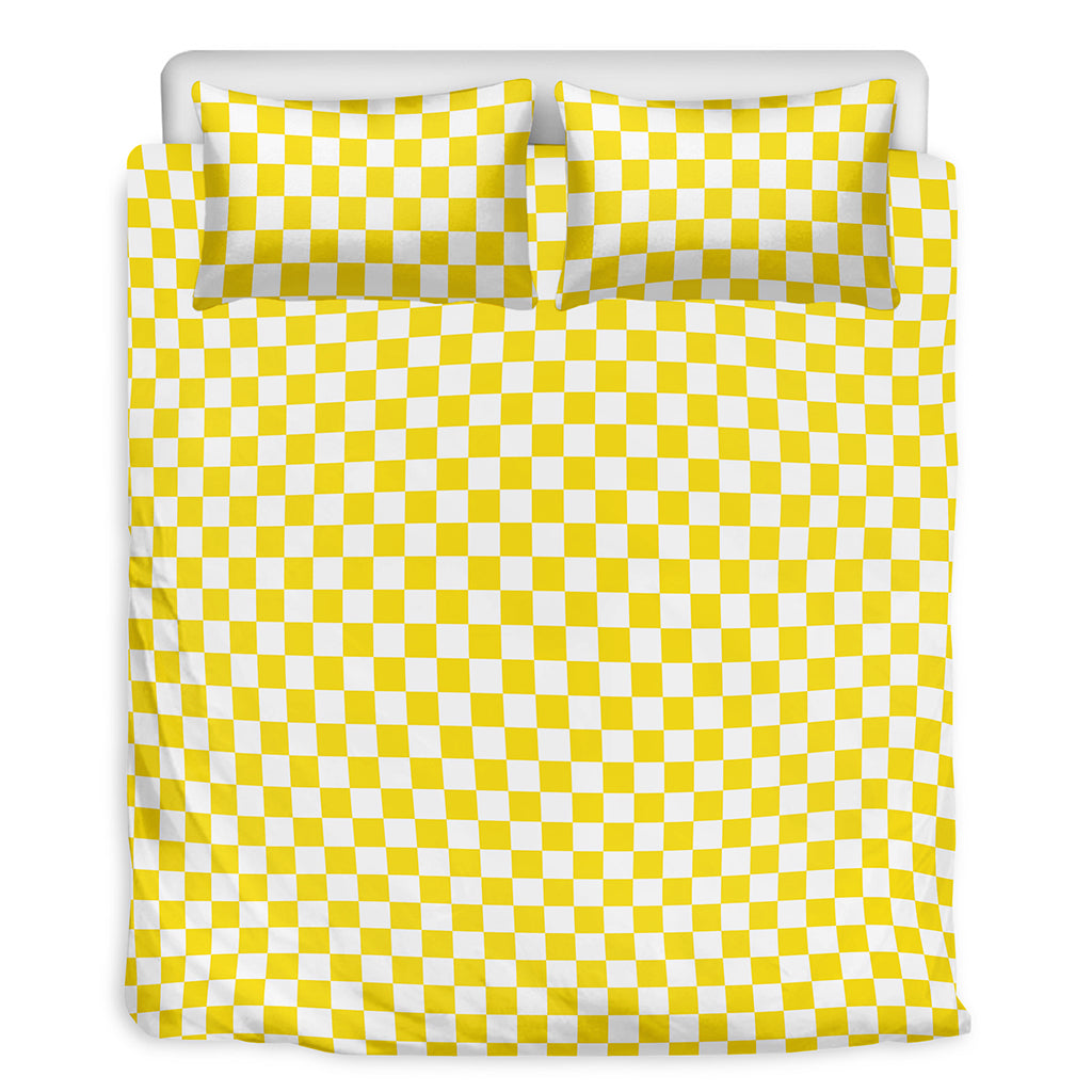 Yellow And White Checkered Pattern Print Duvet Cover Bedding Set