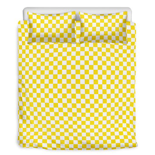 Yellow And White Checkered Pattern Print Duvet Cover Bedding Set