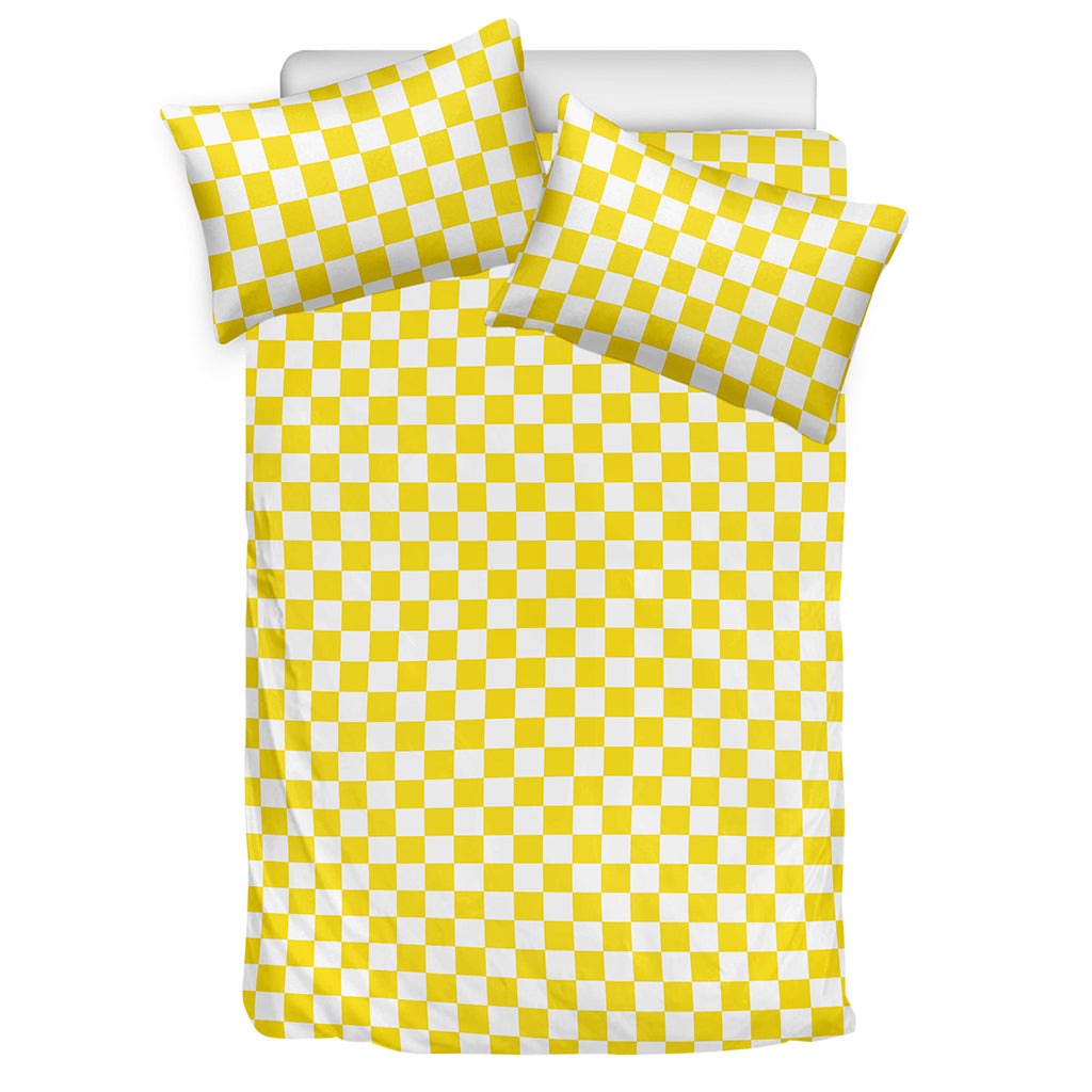 Yellow And White Checkered Pattern Print Duvet Cover Bedding Set