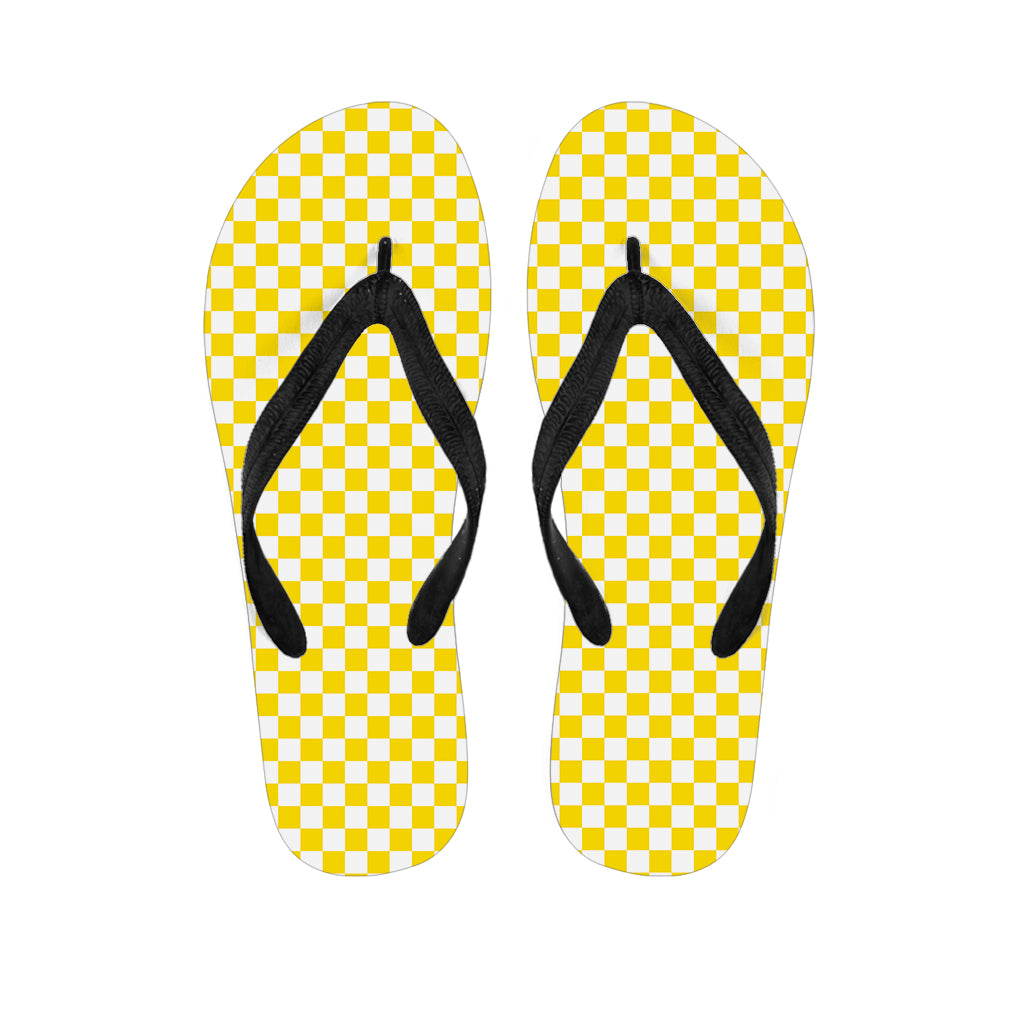 Yellow And White Checkered Pattern Print Flip Flops