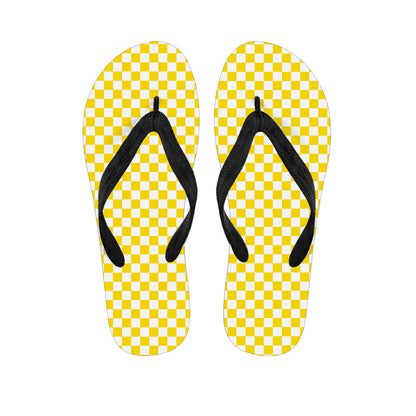 Yellow And White Checkered Pattern Print Flip Flops