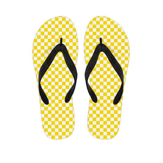 Yellow And White Checkered Pattern Print Flip Flops