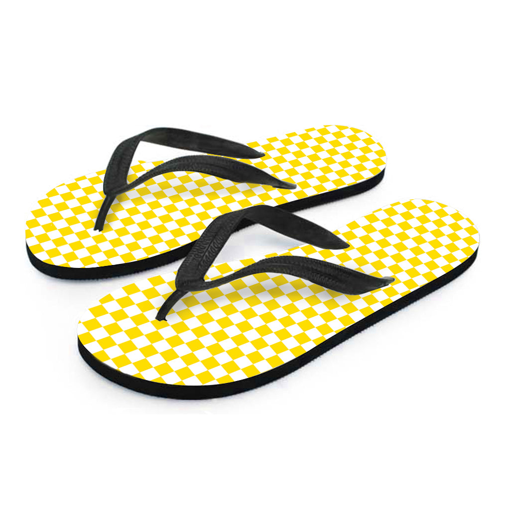Yellow And White Checkered Pattern Print Flip Flops