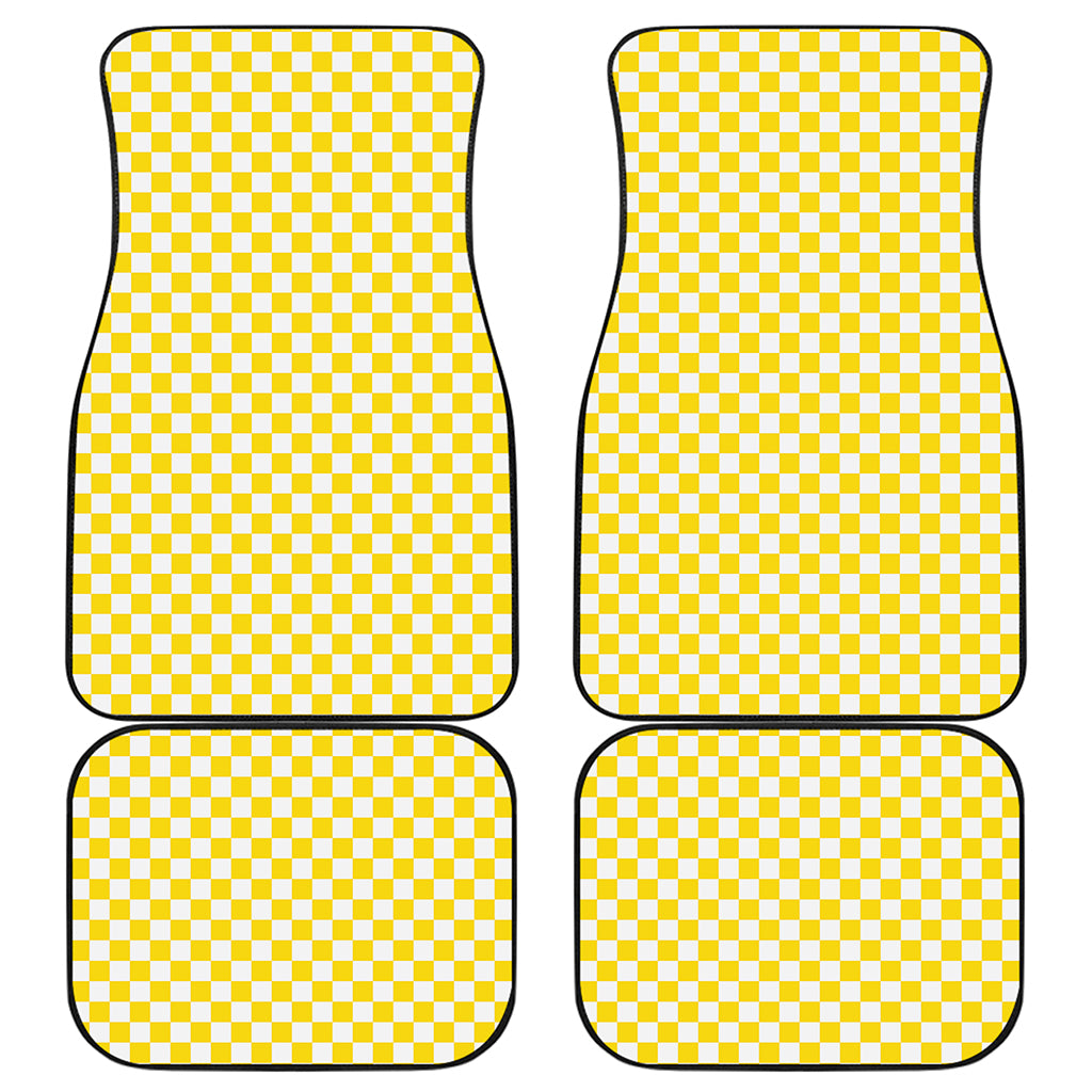 Yellow And White Checkered Pattern Print Front and Back Car Floor Mats