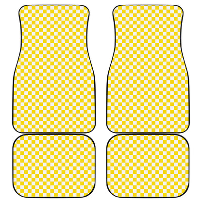 Yellow And White Checkered Pattern Print Front and Back Car Floor Mats