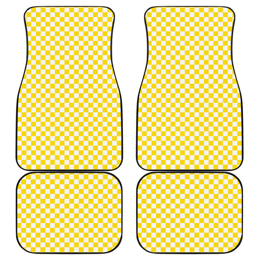 Yellow And White Checkered Pattern Print Front and Back Car Floor Mats