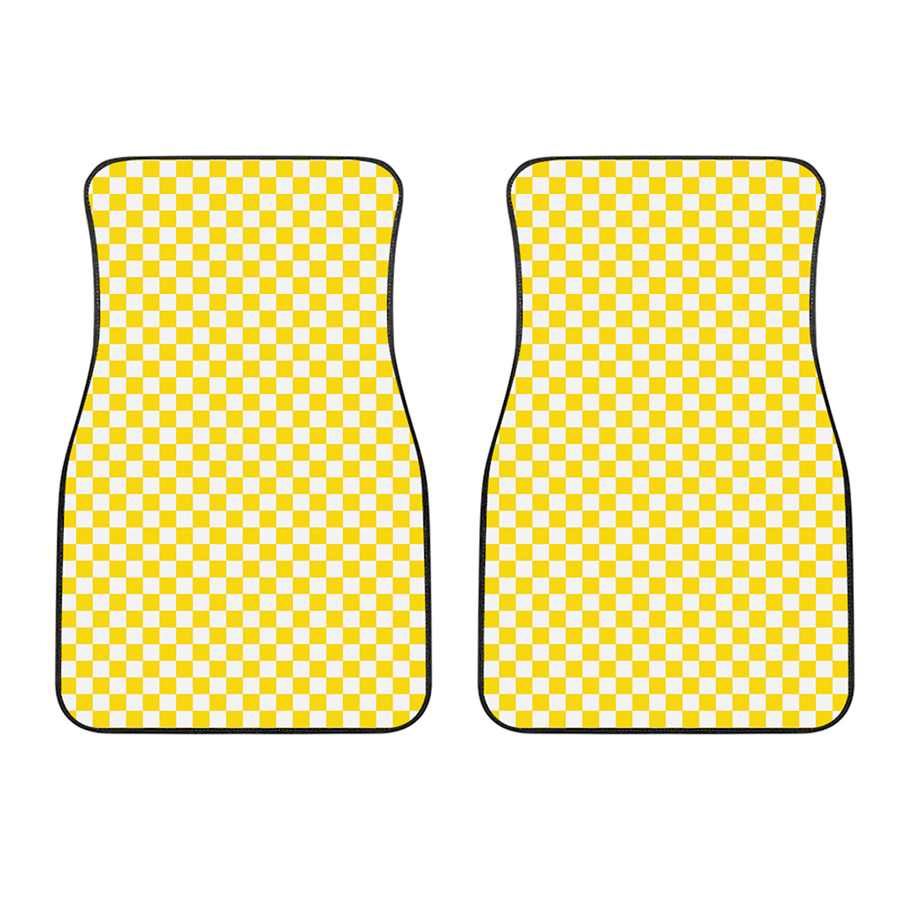 Yellow And White Checkered Pattern Print Front Car Floor Mats