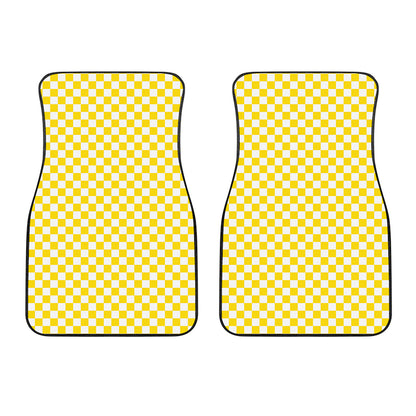 Yellow And White Checkered Pattern Print Front Car Floor Mats