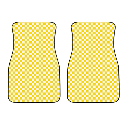 Yellow And White Checkered Pattern Print Front Car Floor Mats