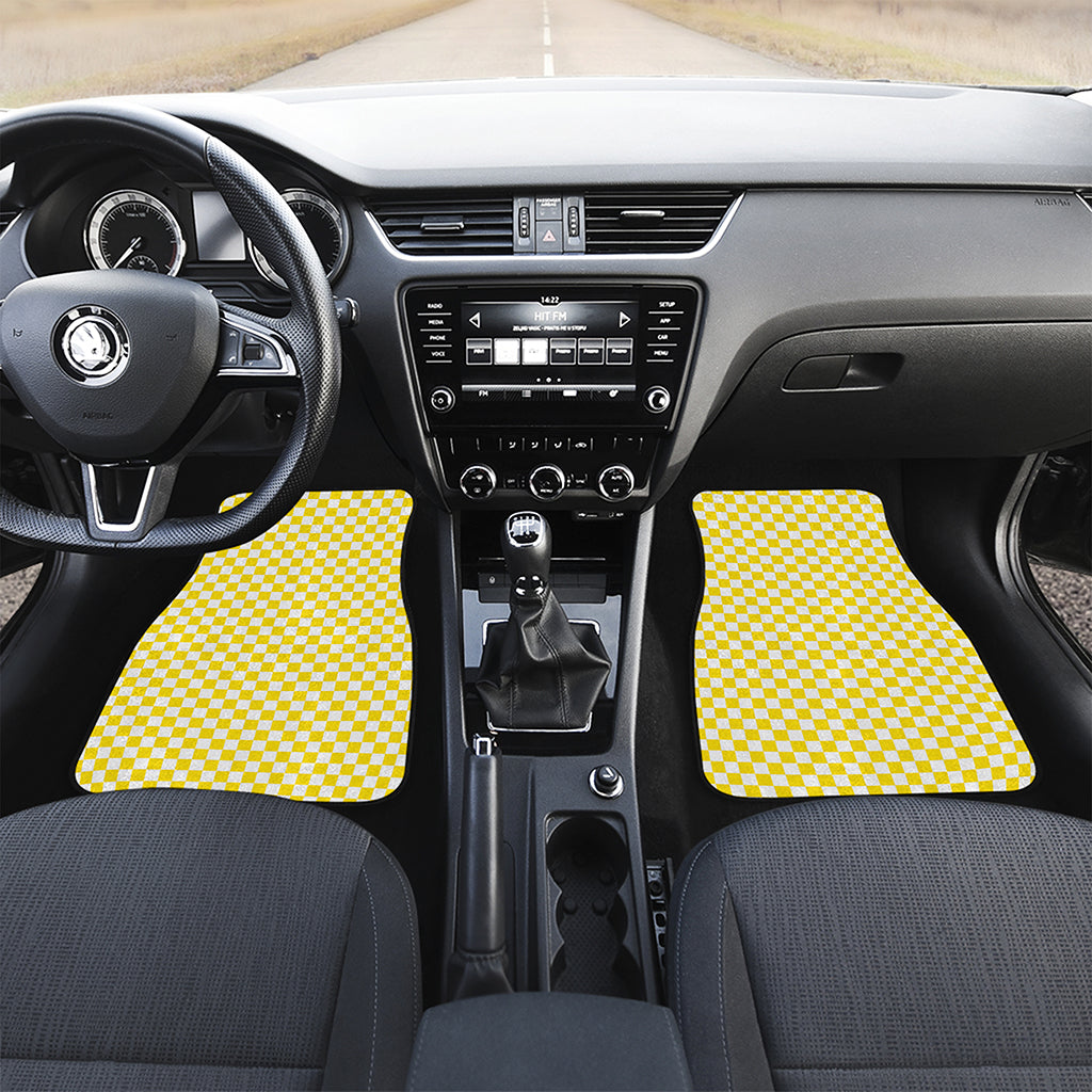 Yellow And White Checkered Pattern Print Front Car Floor Mats