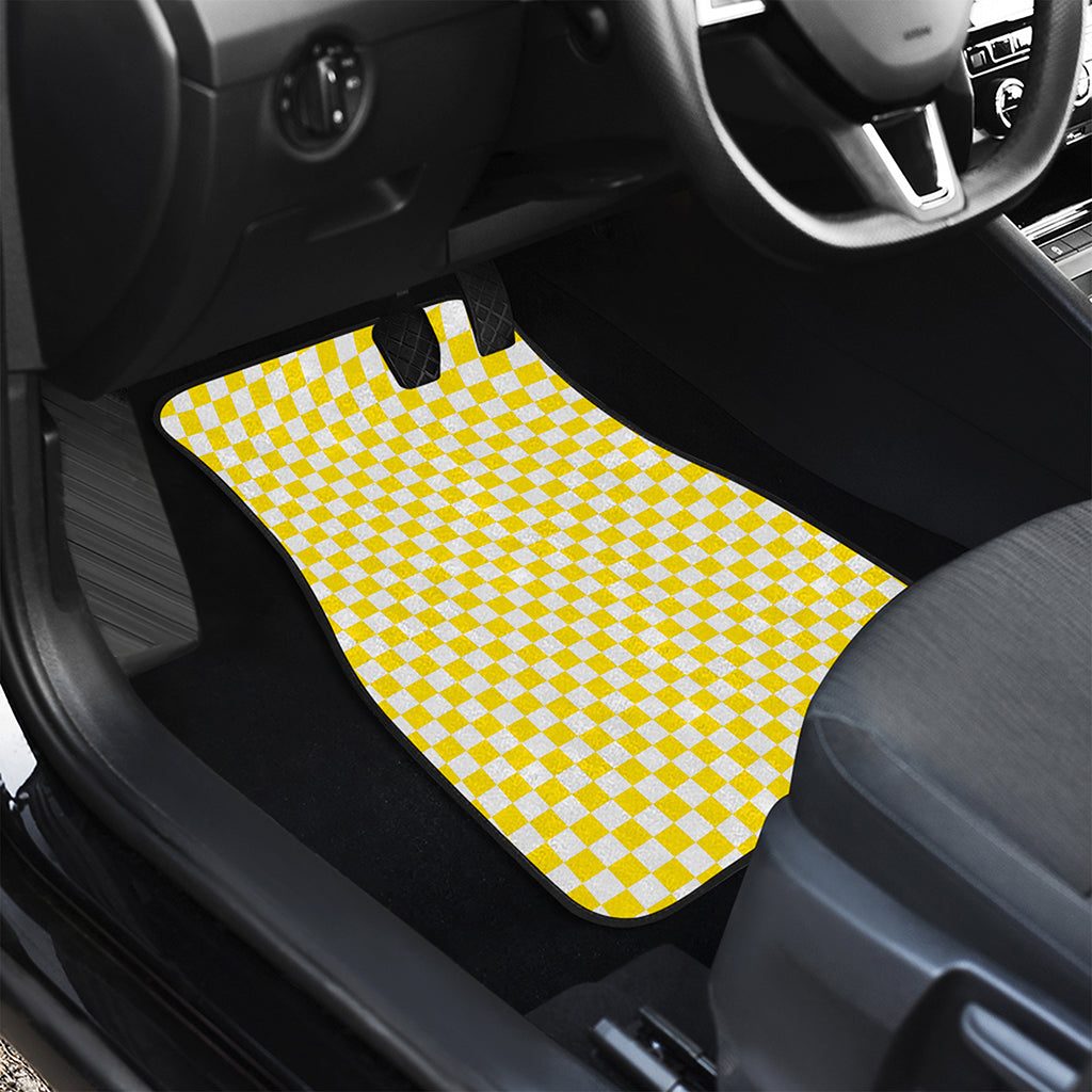 Yellow And White Checkered Pattern Print Front Car Floor Mats