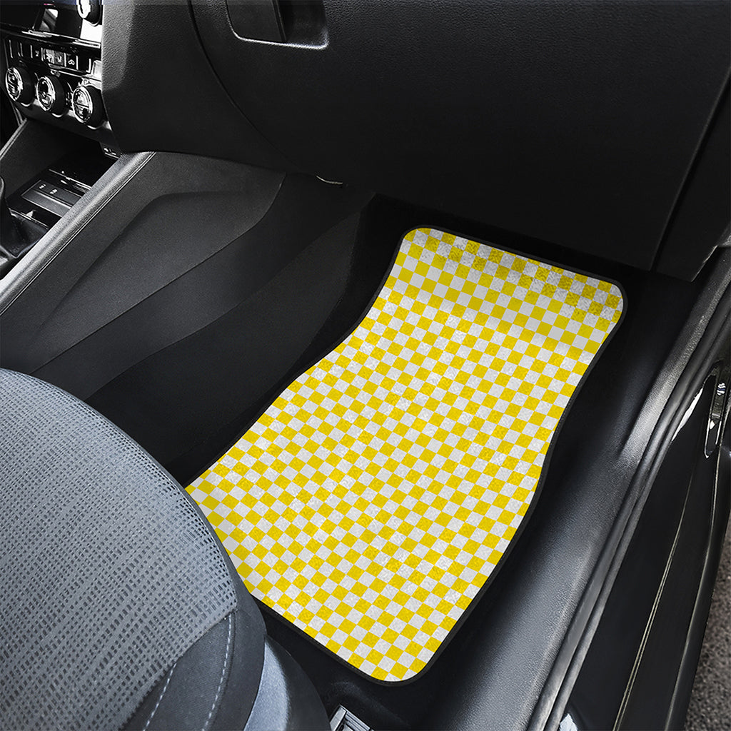 Yellow And White Checkered Pattern Print Front Car Floor Mats
