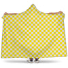 Yellow And White Checkered Pattern Print Hooded Blanket