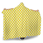 Yellow And White Checkered Pattern Print Hooded Blanket