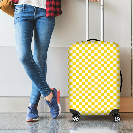 Yellow And White Checkered Pattern Print Luggage Cover