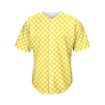 Yellow And White Checkered Pattern Print Men's Baseball Jersey